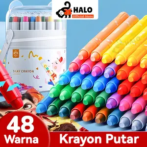Halo Krayon Putar Washable 48 Warna Non Toxic Aman untuk Anak-anak Gagang Segitiga Mudah Digenggam Tidak Meninggalkan Noda di Tangan