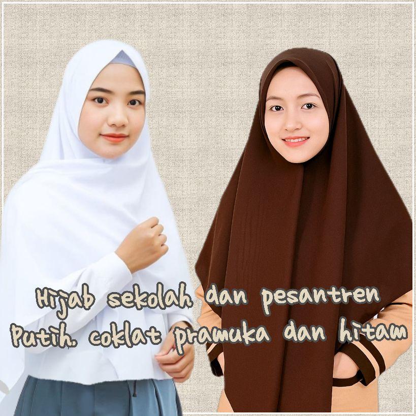 Jilbab sekolah segi empat / kerudung sekolah segiempat / kerudung pramuka Square bahan wolfis Muslim Hitam Putih Coklat