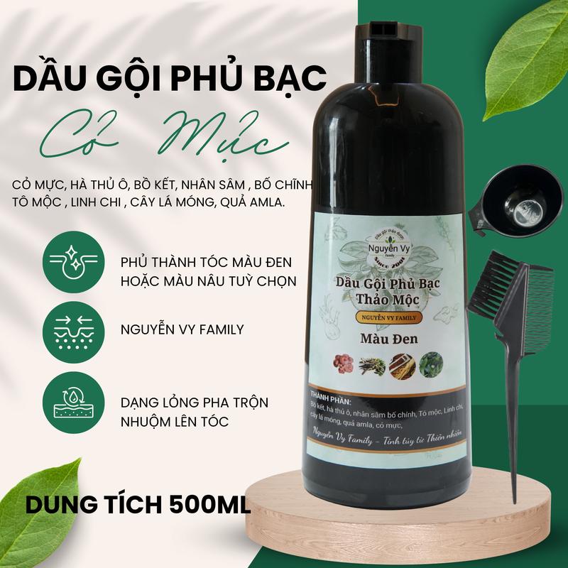 Dầu Gội Phủ Bạc Cỏ Mực - Không chứa silicon Lên Màu Tự Nhiên DÙNG ĐỂ PHỦ BẠC Nhuộm Tóc Đổi Màu Tóc Nữ - Nam - Nguyễn Vy Family