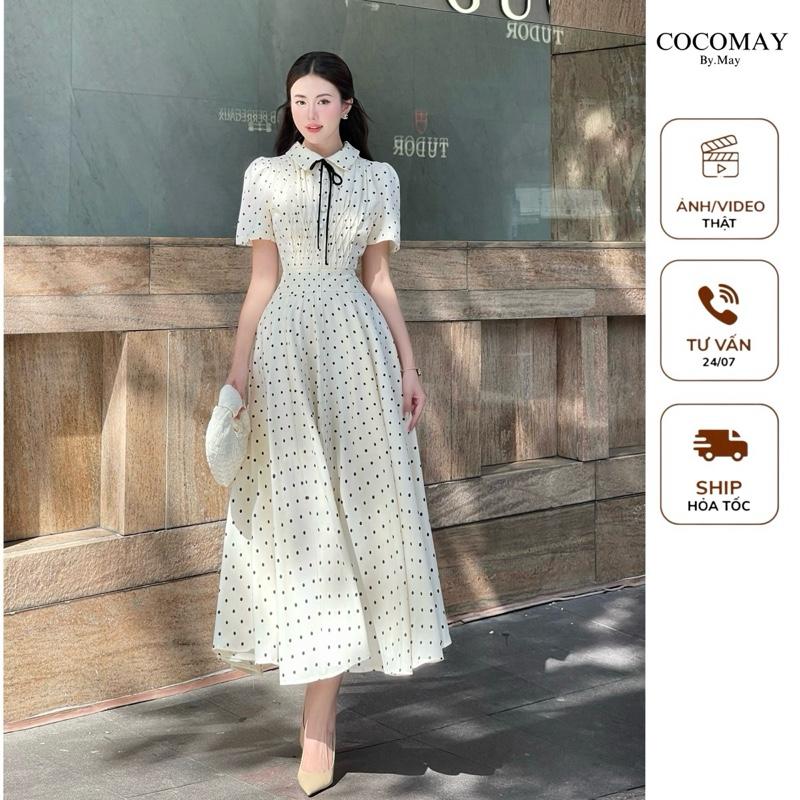  COCOMAY Đầm xếp li ngực cách điệu baby phối nơ midi Nữ Dress Women 