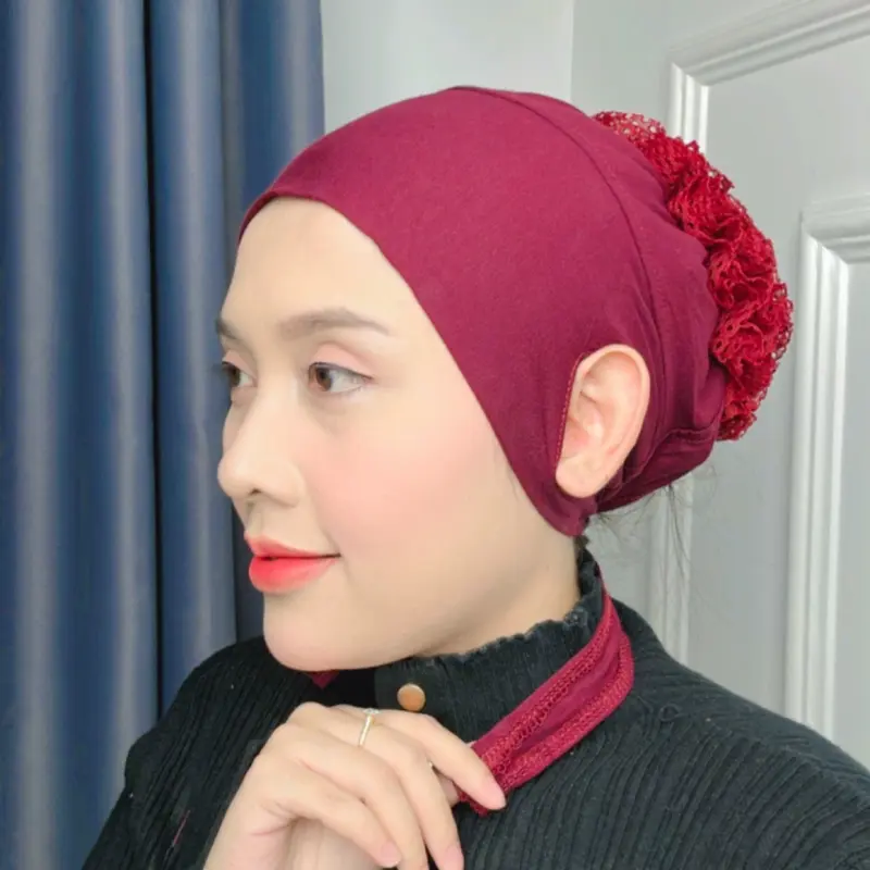Ciput lubang telinga cepol turki renda bahan rayon super dalaman  Instan hijab kerudung wanita anti budeg 6