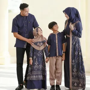 Baju Couple Pasangan Seragam Dress Gamis Sarimbit Lebaran Keluarga Terbaru 2025 Silmi Family Navy