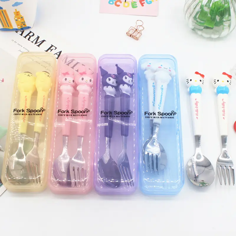 Sliga Set Sendok Anak Karakter Kartun Lucu Sendok Garpu Set Alat Makan Anak Stainless Steel Dengan Gagang Panjang Nyaman Dan Portabel
