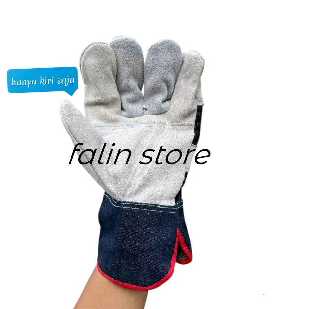 Sarung tangan kombinasi kulit biasa kaen jeans/sarung tangan proyek kulit asli ( HANYA KIRI SAJA )