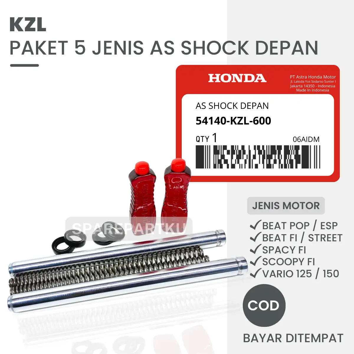 BONUS PER SHOK + PAKET AS SHOCK DEPAN BEAT FI KZL / BEAT POP / BEAT ESP / BEAT STREET / VARIO 125 150 / VARIO FI / SCOOPY FI / SPACY FI / SATU SET SOK DEPAN / AS SOK DEPAN / SIL SHOK / SEL SOK / TUTUP DEBU / OLI SHOK
