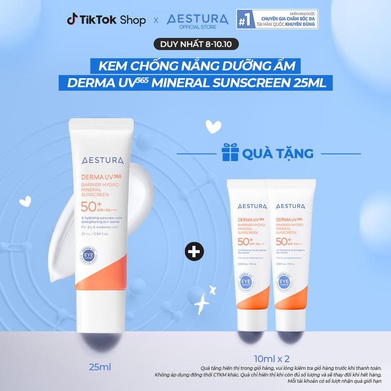 [HOT DEAL] Kem chống nắng dưỡng ẩm AESTURA DERMA UV365 Barrier Hydro Mineral Sunscreen 25ml SPF50+ PA++++