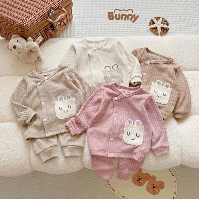   BST Thu Đông  Bộ Quần Áo Dài Tay Bunny Len Dệt Lông Thỏ Tone Hàn Phối Túi Thỏ Mềm Mại Dày Dặn Giữ Ấm Cho Bé 