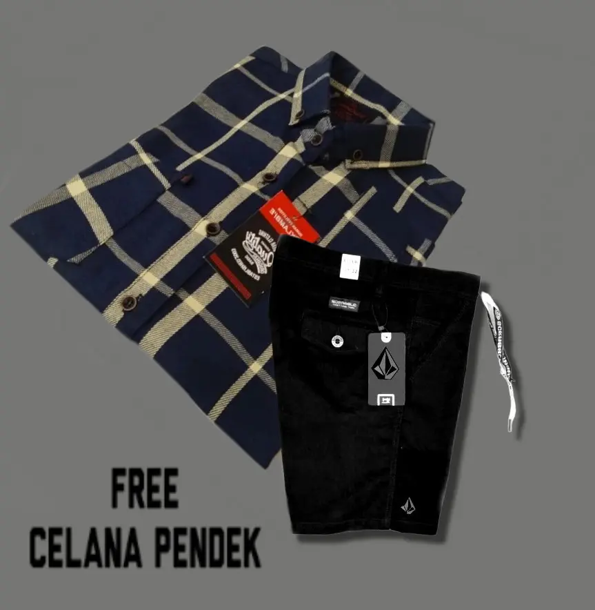 PAKET HEMAT ONE SET Outfit Cowok Baju Setelan Satu Set Fasion Pria Dewasa Laki Laki Katun Lengan panjang Setrip Celana Hitam