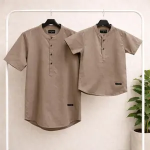 COTTONZY Koko Couple Ayah dan Anak Laki Laki Warna Soft Mocca Usia anak 1 tahun, remaja, dewasa, dan big size. Bahan Katun Premium Model Simple untuk Acara Formal dan Casual