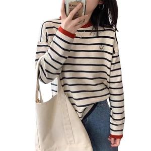 Áo Len Dệt Kim Mặt Cười Sọc Colorblock, Dành Cho Nữ, Cổ Tròn, Dáng Rộng Vừa Vặn, Áo Thường Ngày Thích Hợp Cho Mùa Xuân Và Mùa Thu, Thiết Kế Đẹp, Áo Thun Áo Chui Đầu 8587 #