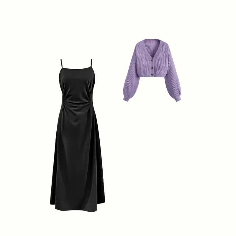 Setelan Dress Sweater Wanita Kekinian ( Hijab + Cardigan + Dress ) Ootd Hijab Casual - CL26 Remaja Dewasa Panjang Casual Simple Ceruty Fit Muslim Nyaman Satin Baju Gamis Kondangan Linen Cantik Celana Pesta 2