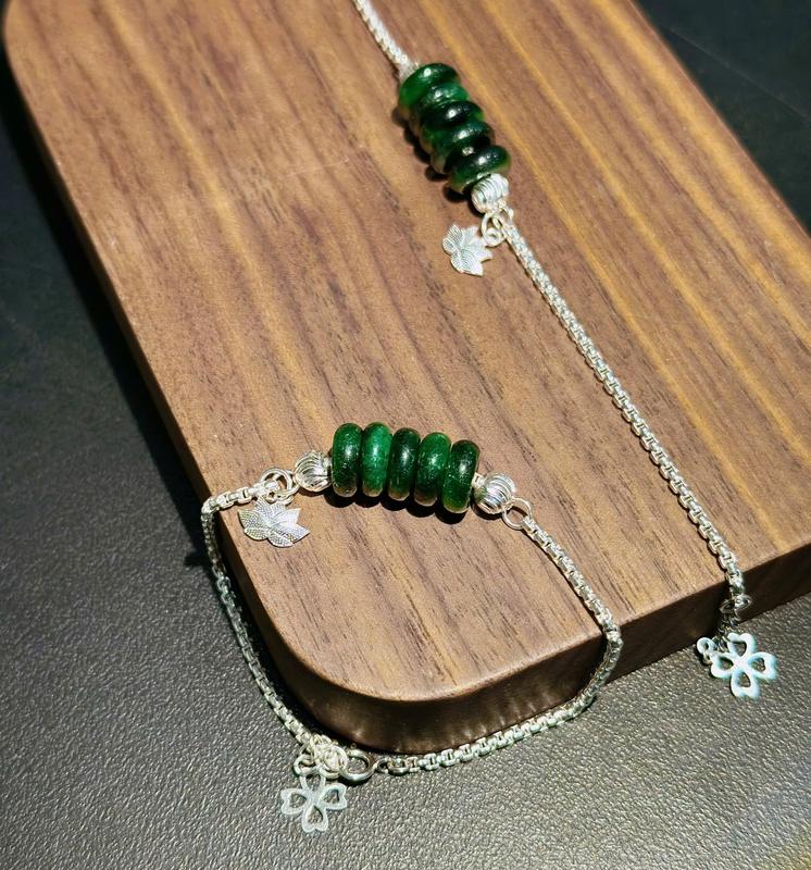 Bạc Ta Lạc tay bạc ta cẩm thạch sơn thủy lam ngọc Ngũ Điếu charm hoa Sen bạc