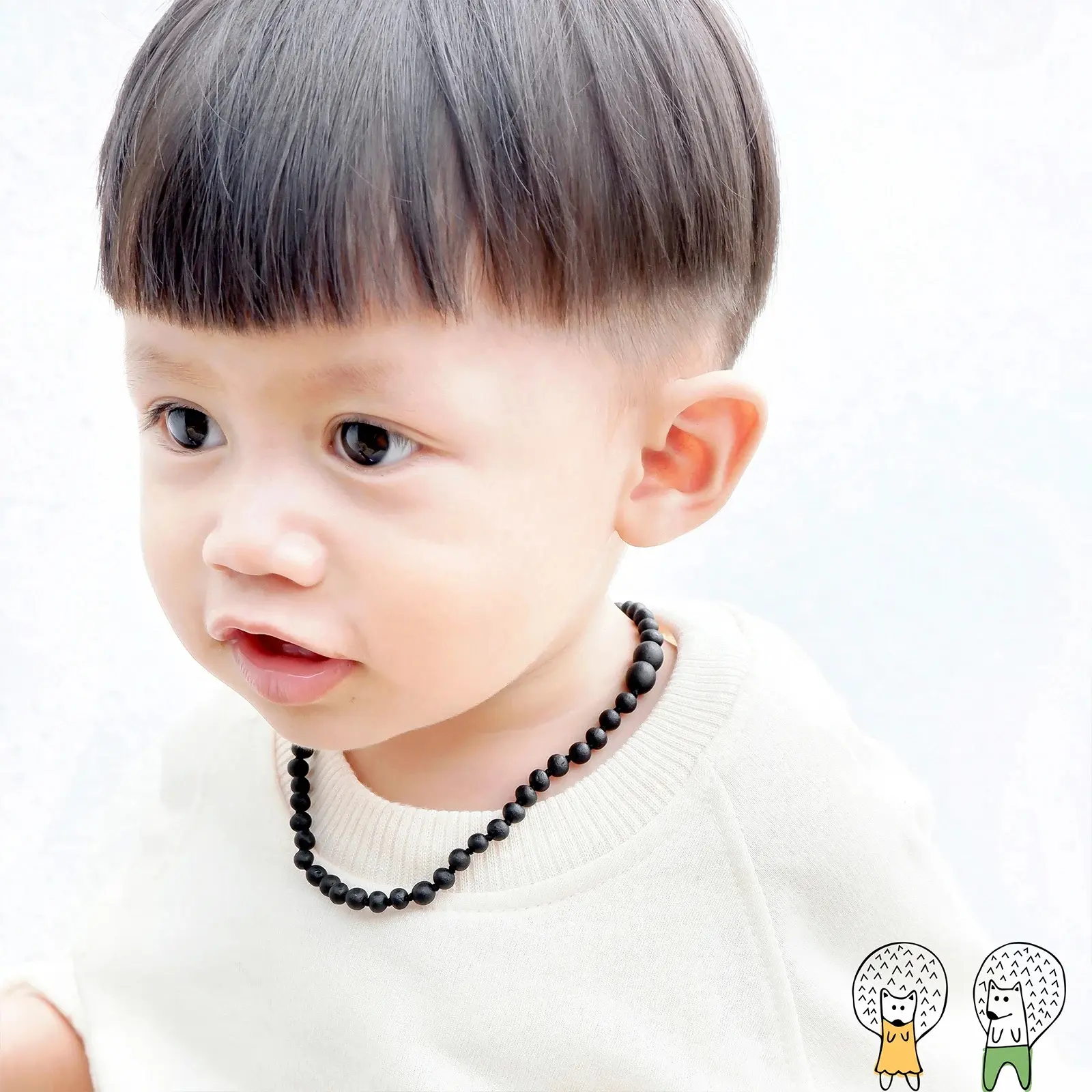 Amber Buddy | XB54BM Kalung dan Gelang Amber Bayi Black Matte - 32cm & 14cm