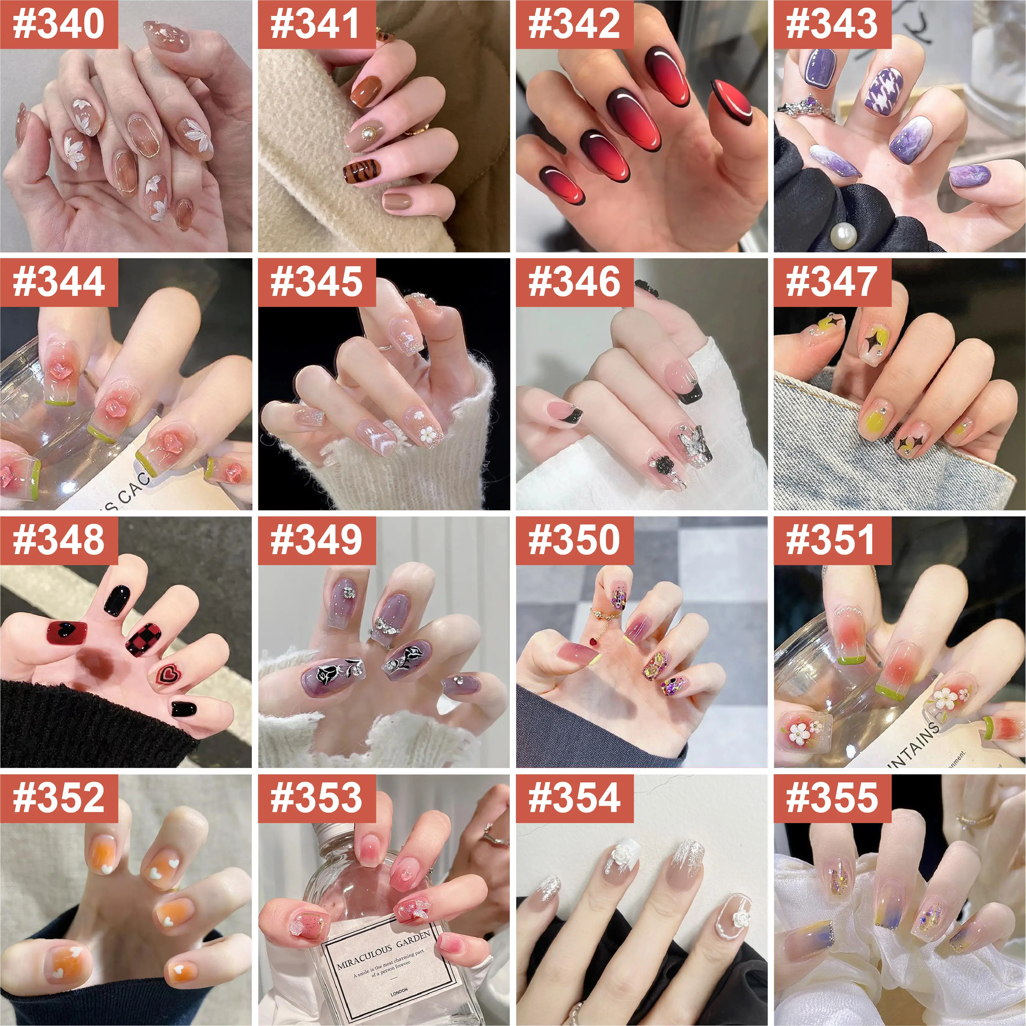 #S340 --- #S369 short Style Wearable Fake Nails