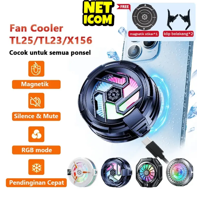 NETICOM TL23 Funcooler Fan Cooler Pembuat Es Pembekuan Kipas Pendingin Kipas RGB Magnetik untuk HP Original
