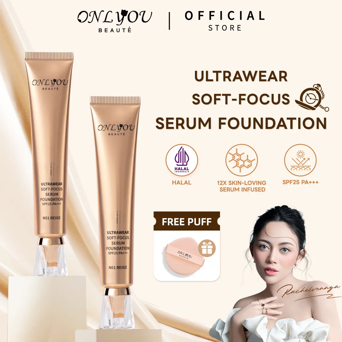 【BPOM Certification】【NEW UPGRADE】ONLYOU Serum Foundation waterproof foundation/ wajah tahan lama/concealer foundation  Liquid Lasting【COD】【BPOM】