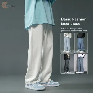 Suyboy Celana jeans pria korean style kulot baggy pants oversize celana putih gombrong boyfriend loose pants baggy jeans cowok Denim straight jeans celana pria panjang