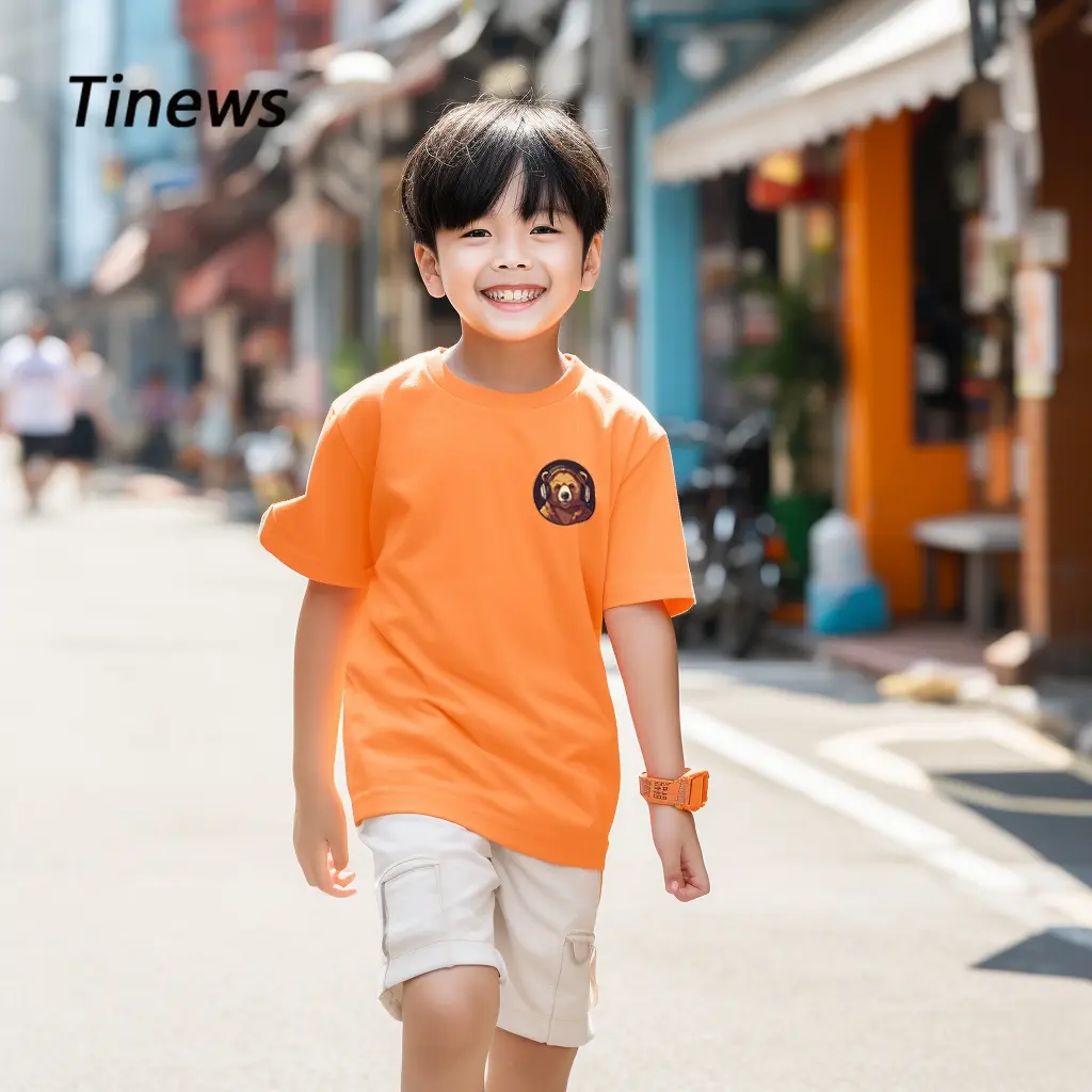 Baju-T Lelaki, Rekaan Baharu, Beruang Kartun, 12 Tahun, Warna Jingga, Hitam dan Putih, Sesuai untuk Bayi Perempuan dan Lelaki, Baju-T Sukan, Cepat kering, Bernafas, Pakaian Atas, Musim Panas
