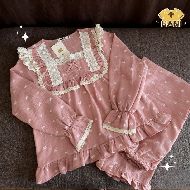 [BigSize40-90kg] Bộ Đồ Ngủ Nữ Pijama Chất Đũi Nhung Tiểu Thư HANI Thiết Kế Babydoll Đáng Yêu Chất Mềm Mịn Mát HK01