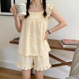 女性のソリッドカラーのクロップキャミトップ&ショーツルームウェア、カジュアルな快適なキャップスリーブトップ&ショーツP Jセット、レディースのサマースリープウェア、レディースウェア