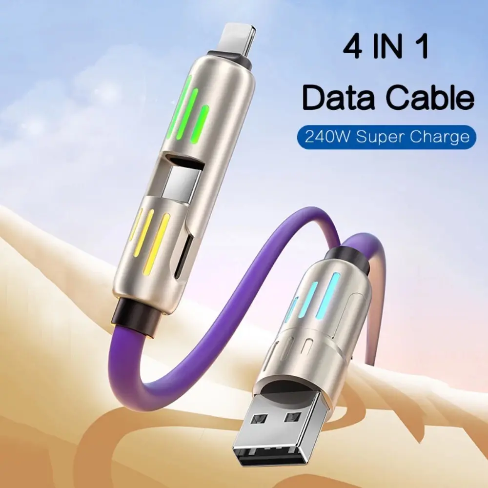 240W Ultra-Fast Charging Cable | 4-in-1 Silicone Alloy USB-C Cord | iPhone Type-C Compatible | New Arrival SG