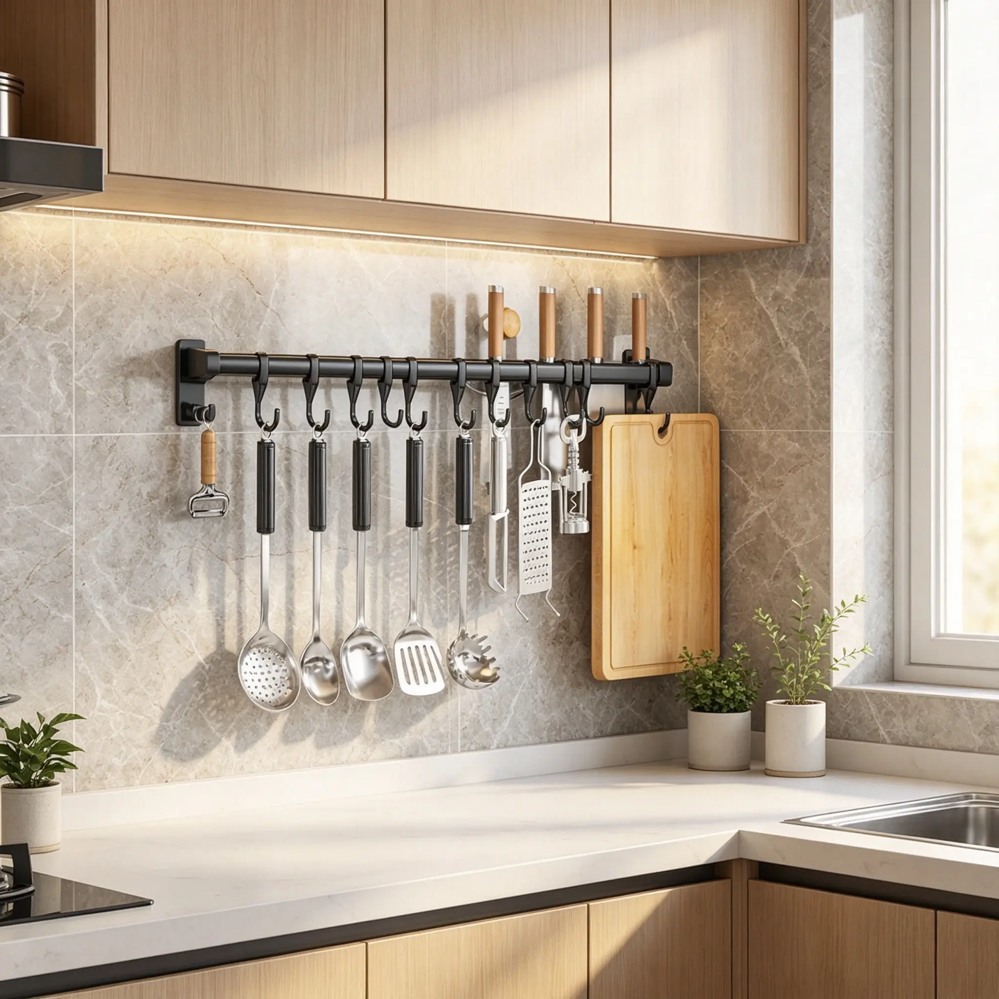 Rak Pisau Dapur Warna Abu-abu Magnetik Untuk Menyimpan Pisau Gunting Dan Alat Dapur Lainnya Hadiah Lebaran