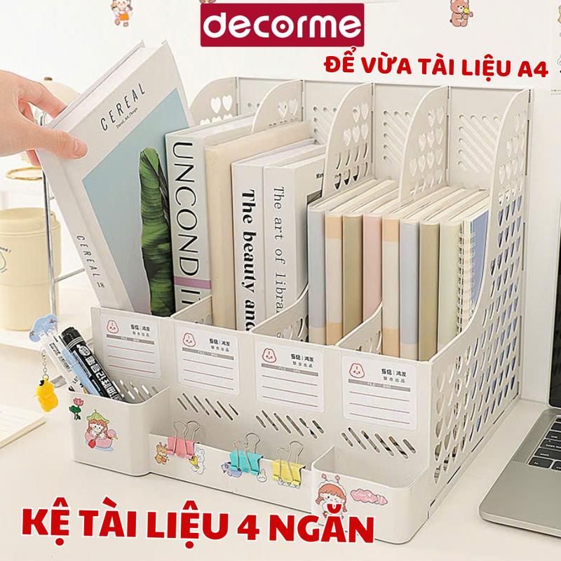 Kệ đựng tài liệu văn phòng 4 ngăn xinh xắn DecorMe Giá đựng sách để bàn decor bàn học