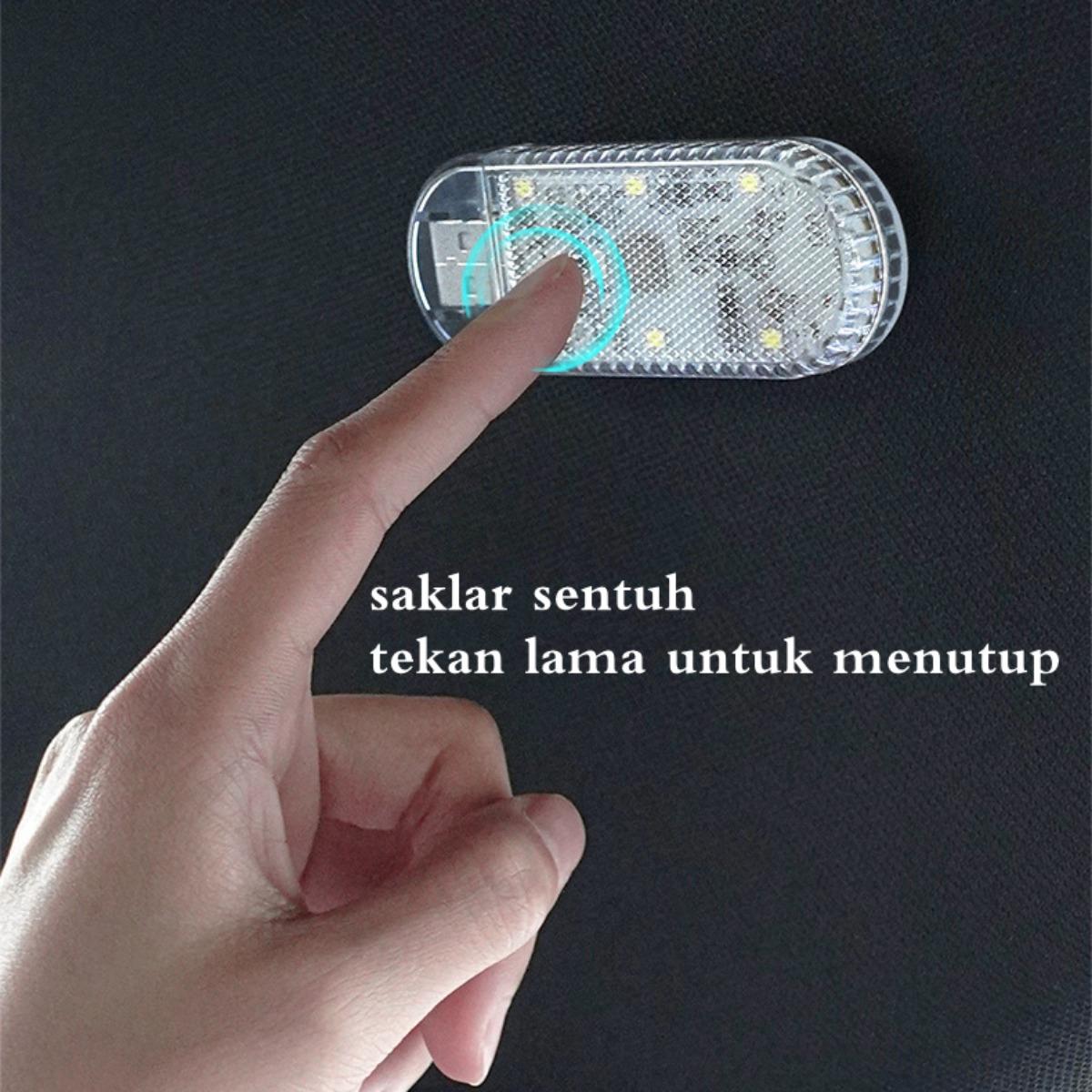 Lampu Plafon Mobil LED 7 Warna RGB Tempel Sentuh Interior Plapon Car Baterai Isi Ulang USB Mini Ringkas 6 Manik Lampu 5V 150mA 40 Menit Pengisian 2,5 Jam Pencahayaan