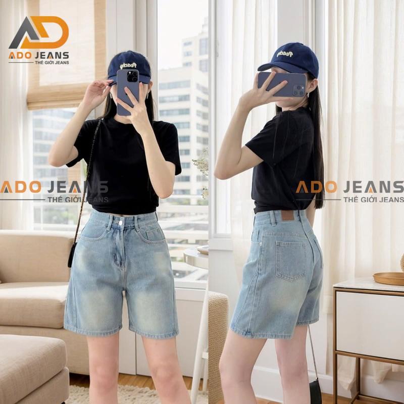 Quần short jean nữ ống suông cạp cao thiết kế đơn giản siêu tôn dáng S35