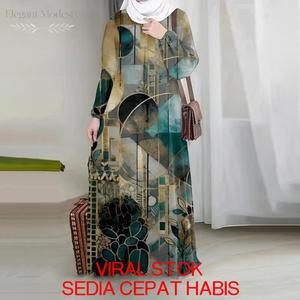 Jubah Muslimah Corak Etnik Moden  Tak Perlu Gosok  Longgar Tak Melekat| Saiz S-5XL  Jubah Serbaguna 2026 dengan Poket Sisi Fesyen Anabia Budak Embroidery Lace Cey Kosong Bunga Premium Emboss Bamboo Lengan Panjang Batik Block Cotton Viscose Lembut Casual