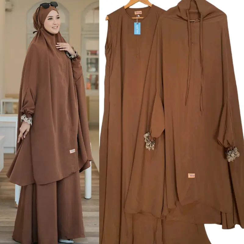Khadijah Haji Umrah set gamis iner tanpa lengan khimar tangan smok karet Size Jumbo XXXXL Jilbab Kombinasi 3