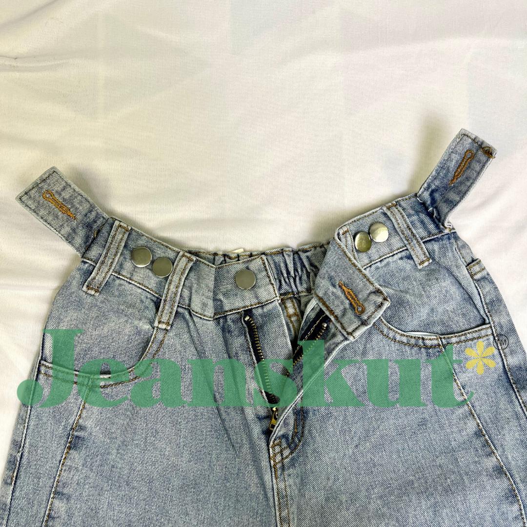 JK-Celana Spring and Autumn Women's Loose Straight Leg High Waist Versatile Slim Jeans Highwaist Adjustable Dua Kancing Samping