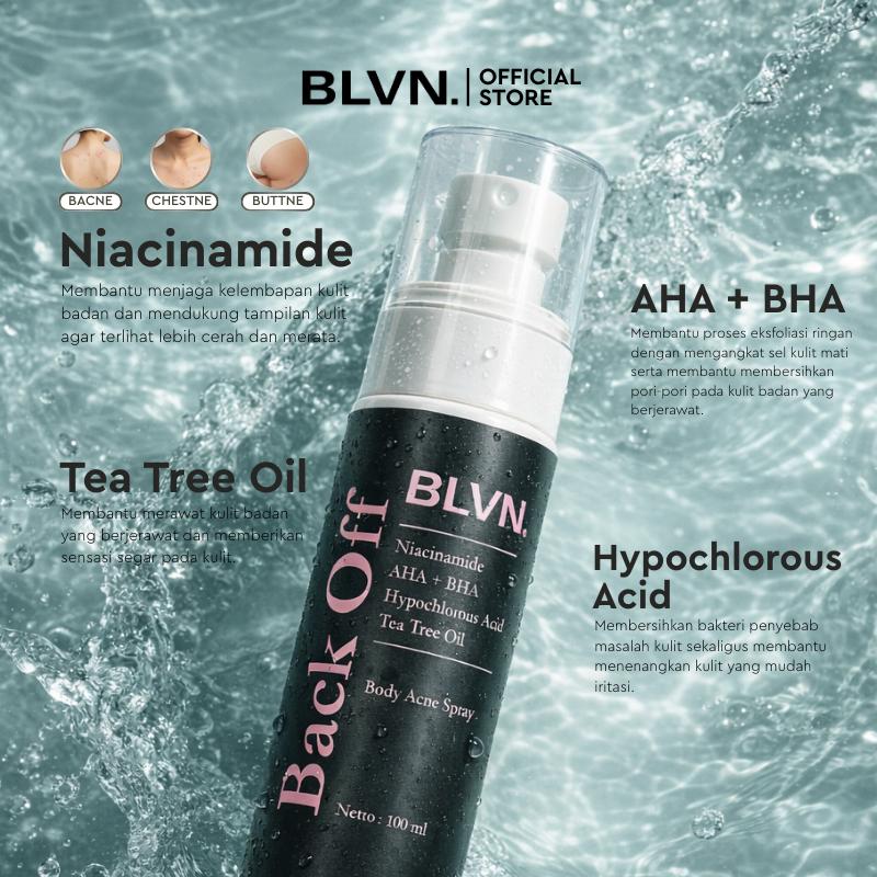 [NEW] BLVN BACK OFF ACNE SPRAY 100ML + KIME LUMINIZING JEJU BRIGHTENING SOAP 100GR + JARING | Perawatan Sabun Mandi Mencerahkan Badan Wajah Jerawat Punggung Body Acne Spray Ketiak Ekfoliasi Flek | Niacinamide AHA + BHA Jeju Volcanic Collagen Tea Tree Oil
