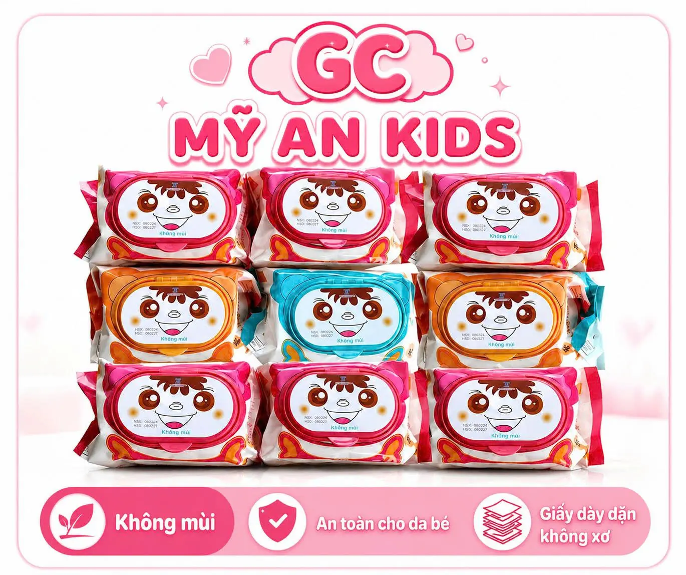 Combo 10 Gói Khăn Ướt AnMy Baby- Vải Dày-Không Mùi-Tiết Kiệm-An Toàn-Tiện Lợi-Cân Nặng 300gr->400gr