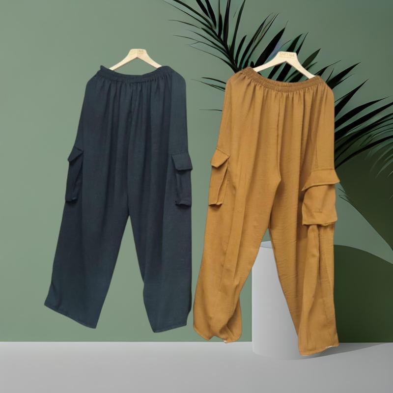 Labu Labu Cargo One Set Crinkle Airflow Setelan Wanita Dewasa Celana Panjang Kekinian 3