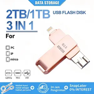 2TB Flash Drive HP Original 3 Interface Tiga Dalam Satu USB3.0 High Speed Kapasitas Besar 1TB Memori Eksternal Penyimpanan Laptop PC Desktop Kantor Sekolah Kerja Transfer Data Cepat  Anti Air Kokoh Slim Mini Praktis Mudah Dibawa Simpan Gambar Foto Video