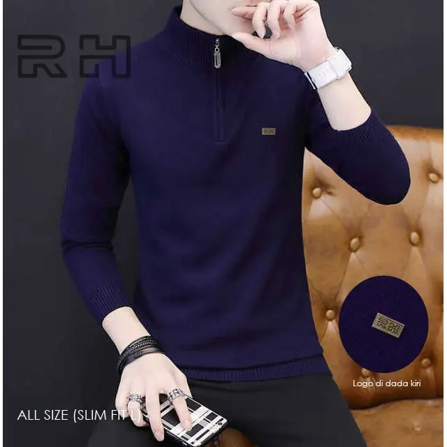 Baju rajut kerah tinggi zipper / Sweater turtleneck resleting RHcollections kerah tinggi zipper pria 2