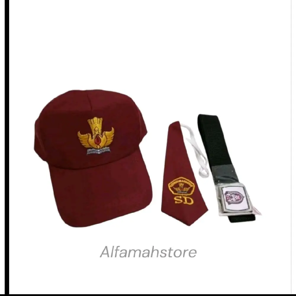 SET PERLENGKAPAN SEKOLAH SD TOPI MERAH/MERAH PUTIH+SABUK+DASI KARET