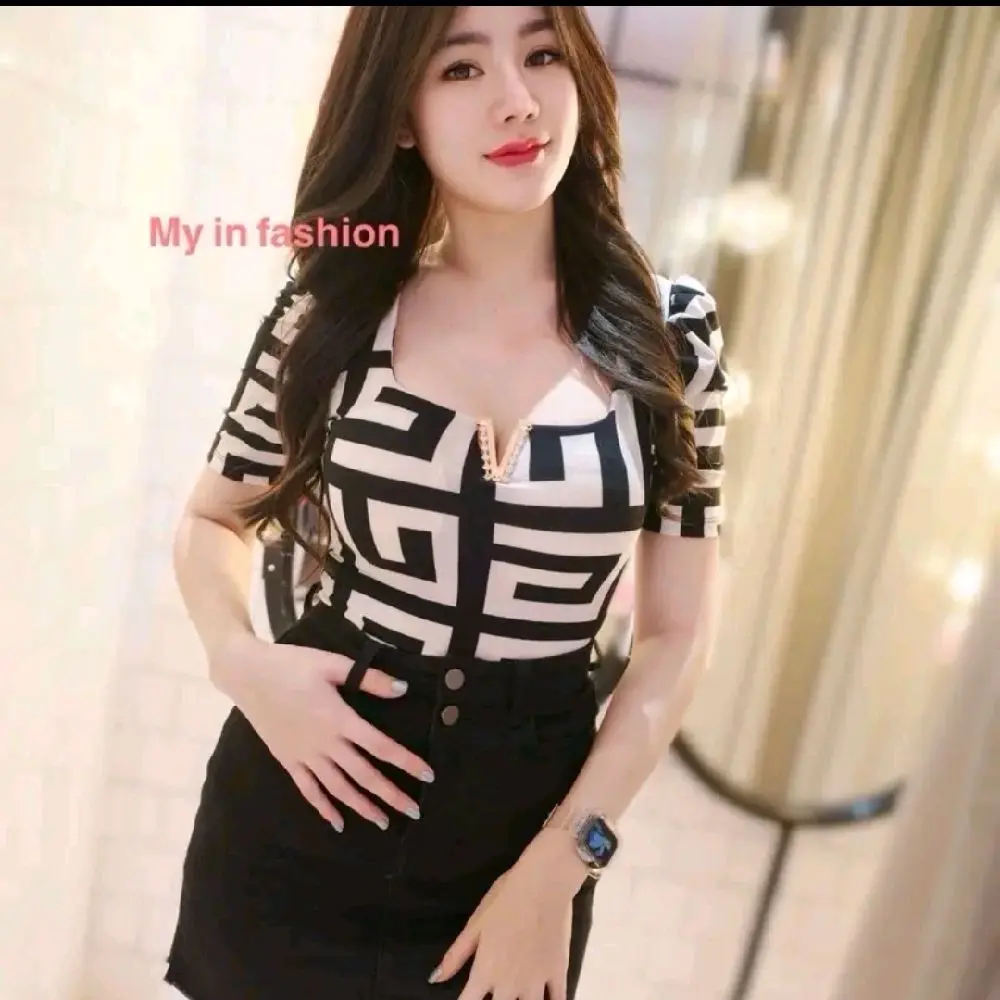 atasan bodysuit lengan pendek cotton streach Wanita