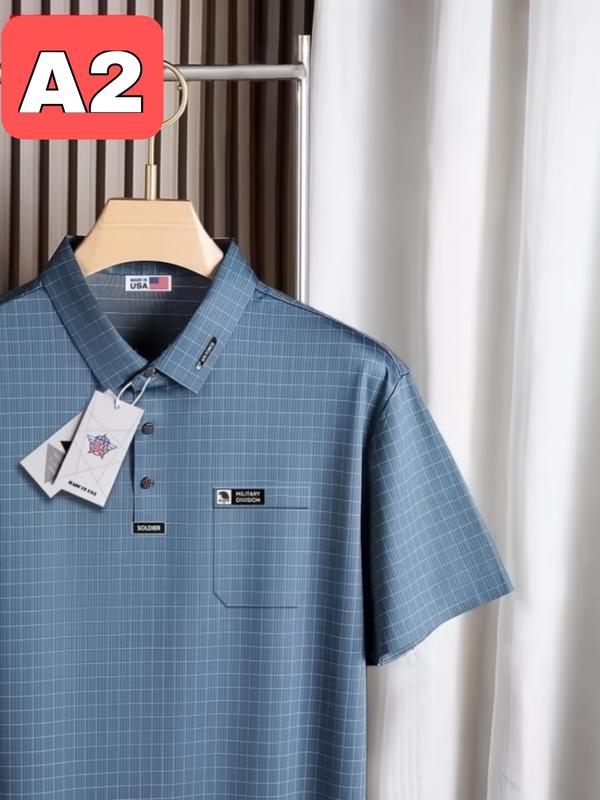 Áo Polo Nam Trung Niên Có Túi, Họa Tiết Kẻ Caro Chất Liệu Thun Lạnh Cao Cấp