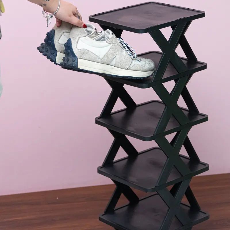 Rak Sepatu & Sandal Susun Plastik Portable Aesthetic / Tempat Sepatu Susun 6 & 8 Susun [Full Black Series] 3