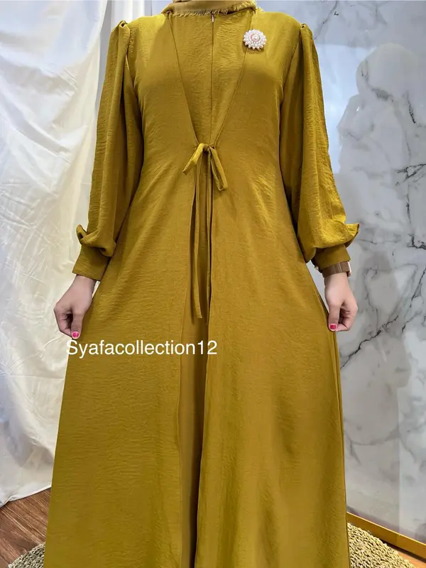 Syafacollection Azizah Dress wanita Kain Crinkle Gamis Formal Muslim Flowy Kantong Airflow 3