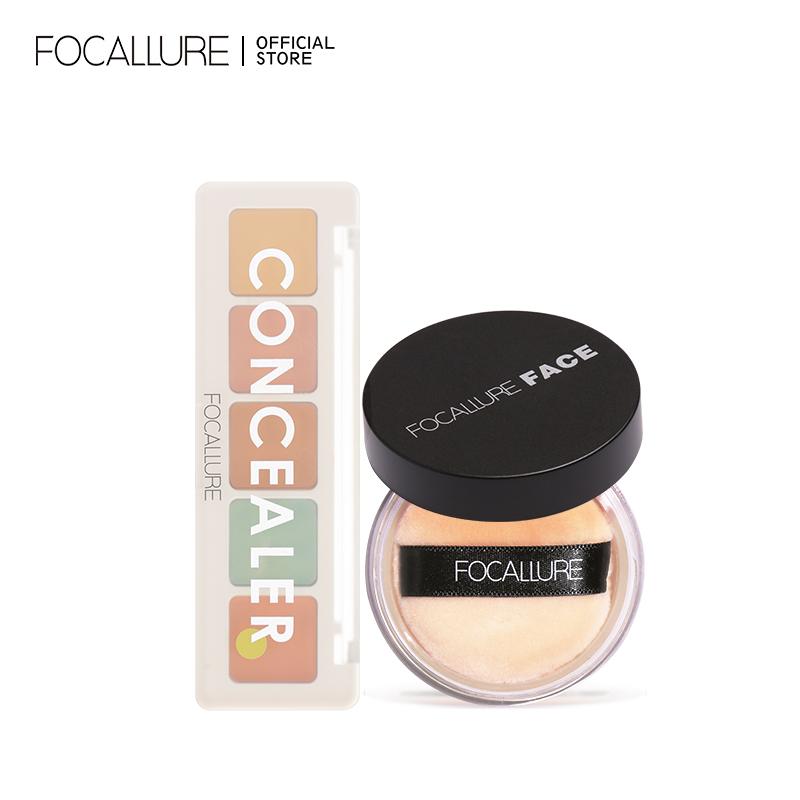 Mỹ Phẩm Cho Da Mặt FOCALLURE Bộ 2 Kem Che Khuyết Điểm Năm Màu + Phấn Phủ