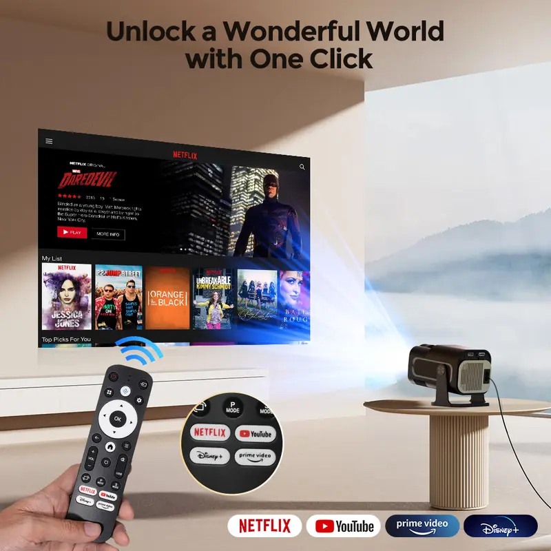 ISINBOX 4K 1080P Smart Proyektor - 500 ANSI Youtube Netflix Official Licensed  Projector - Whaleos Android 13 2.4+5GWifi6 HDMI AUX HD BT5.3 Portable Proyektor - 24000 Lumens 1080P Miracast Projector for HDMI/USB/iOS/Android/Laptop 3