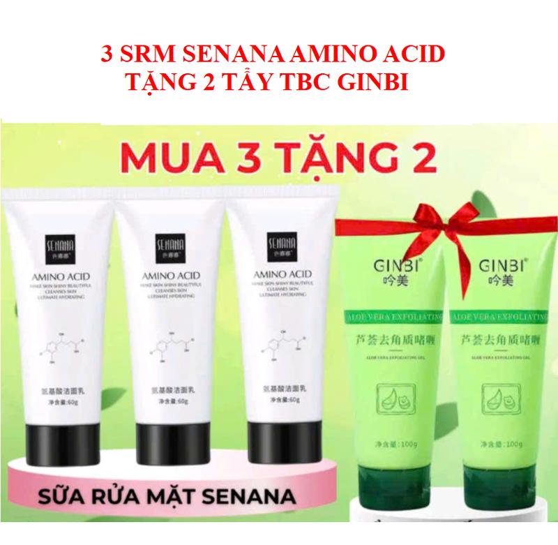 (Mua 3 SRM Tặng 2 TBC) Combo 3 Tuýp Sữa Rửa Mặt Làm Sạch Sâu Dưỡng Da Amino Acid Tặng 2 Tẩy TBC GinBi