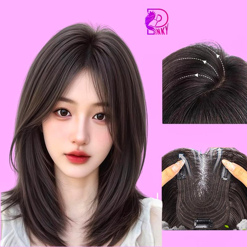 Mái phủ hói tóc giả tóc giả che hói phủ bạċ tóc thật 30% có mái dài 40cm phủ hói cực tốt Women Wᶖg