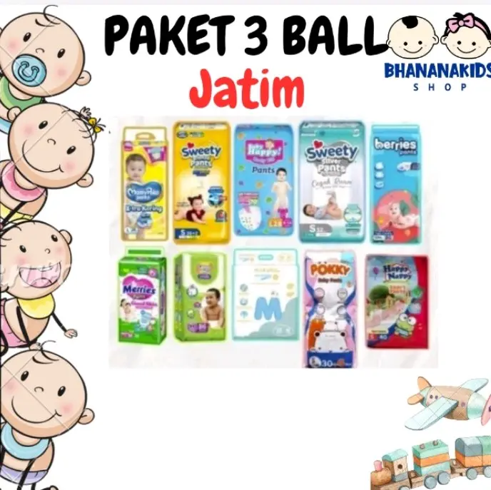 (3 BALL JATIM) MAMYPOKO,FLUFFY, SWEETY DLL 3BALL Diapers Popok Bayi