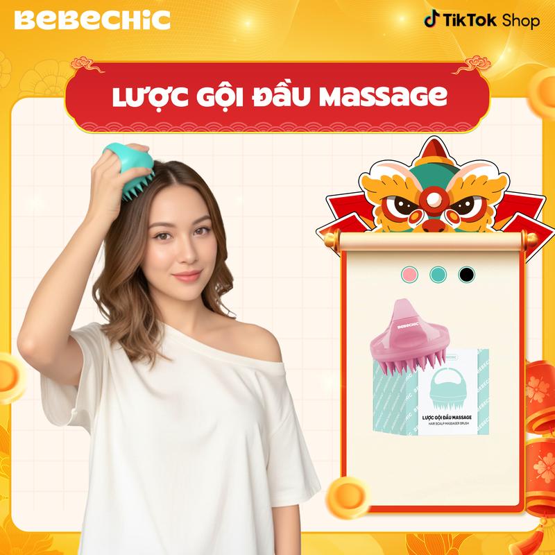  Lược Gội Đầu Silicone Mềm BEBECHIC Massage Da Đầu Thư Giãn Làm Sạch Chân Tóc Giảm Ngứa 