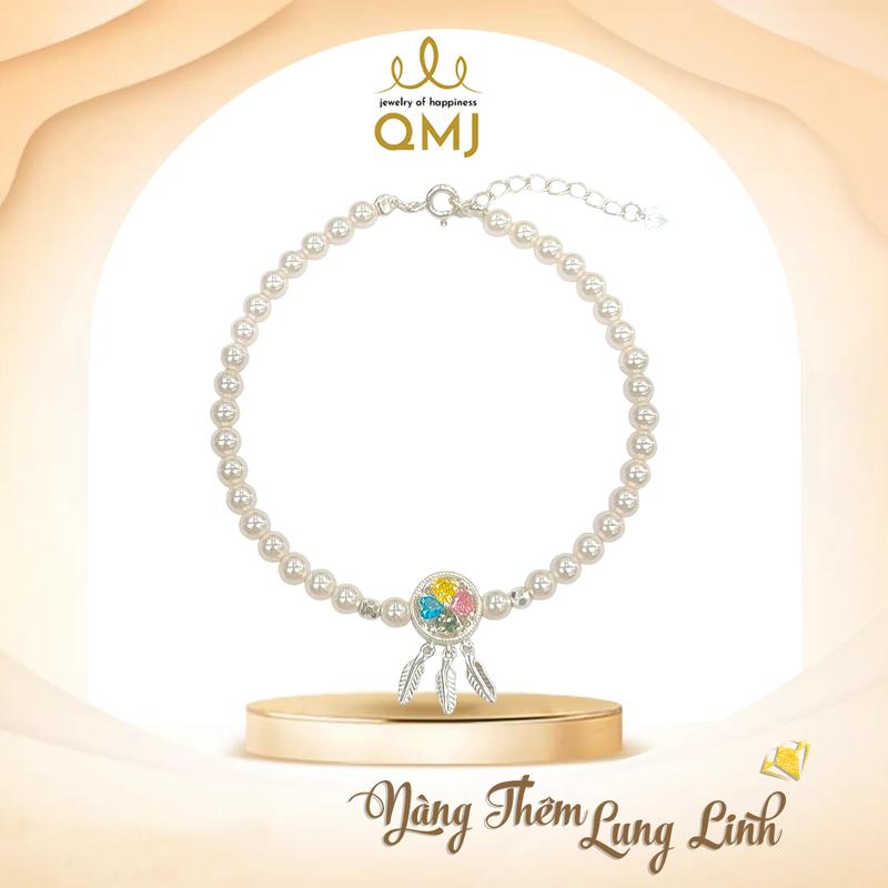  QMJ STORE - Q427 LẮC TAY DREAM CATCHER TỨ SẮC CAO CẤP BẠC 925 CAO CẤP DÂY NGỌC SAN HÔ DUYÊN DÁNG 