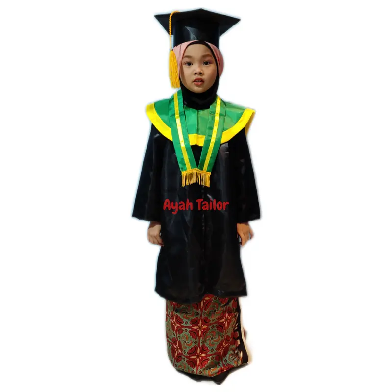 BAJU TOGA JUBAH WISUDA TK PAUD HIJAU LIST KUNING 3